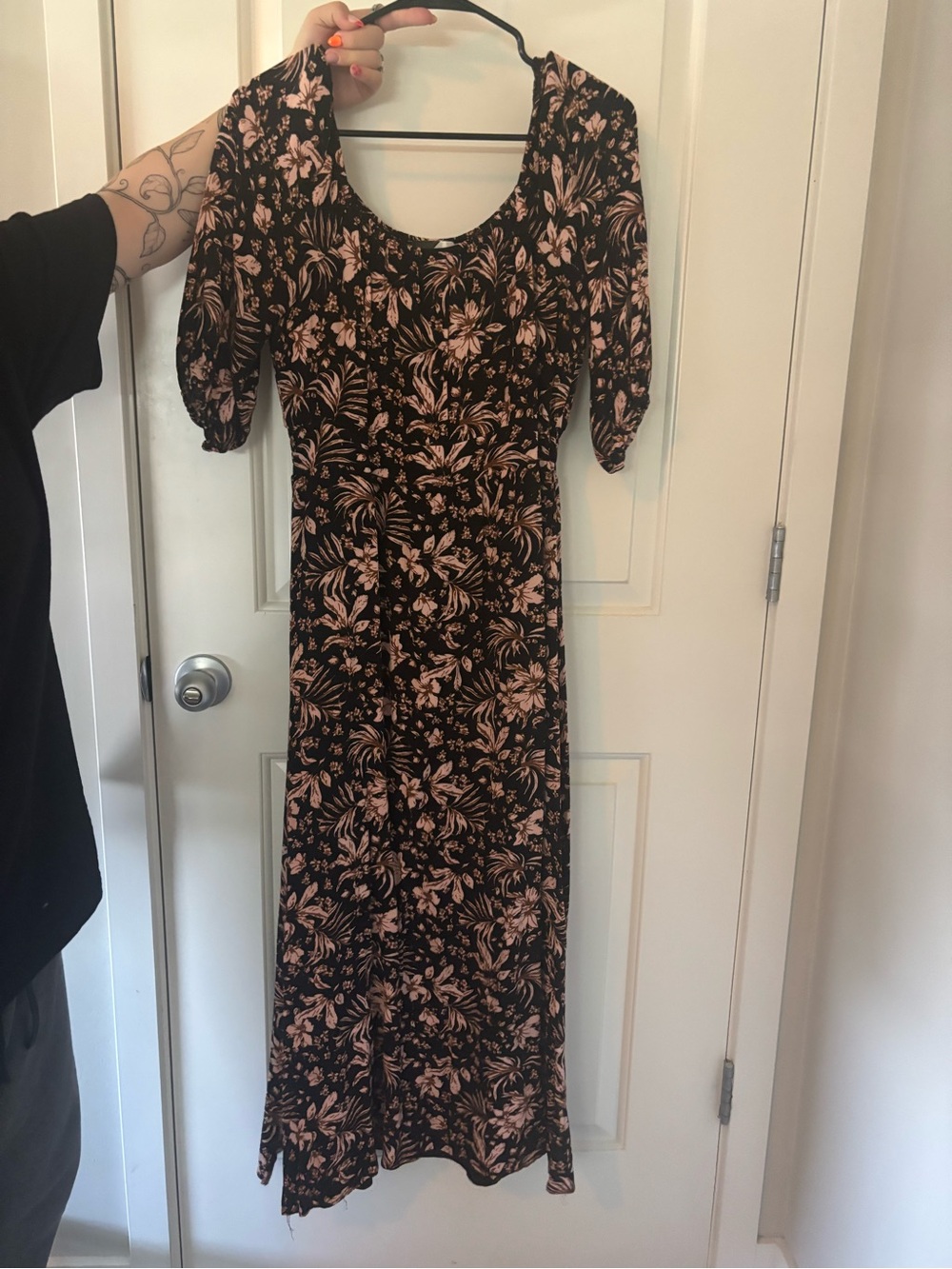 Black Maxi Dress with Blush Floral Print